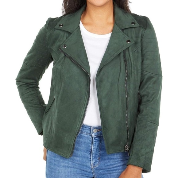 KUT from the Kluth Dawn Quilted Suede Moto Jacket Hunter Green Size Small - Picture 5 of 12